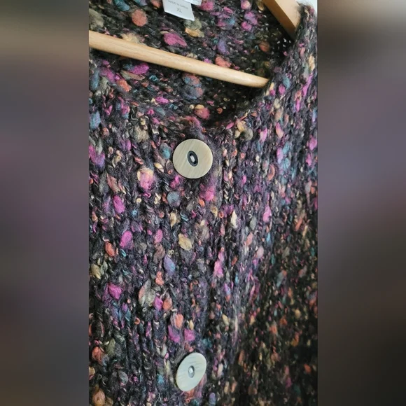 Speckled Knit Button-Front Cardigan in Dark Brown with Pink - Picture 2 of 9